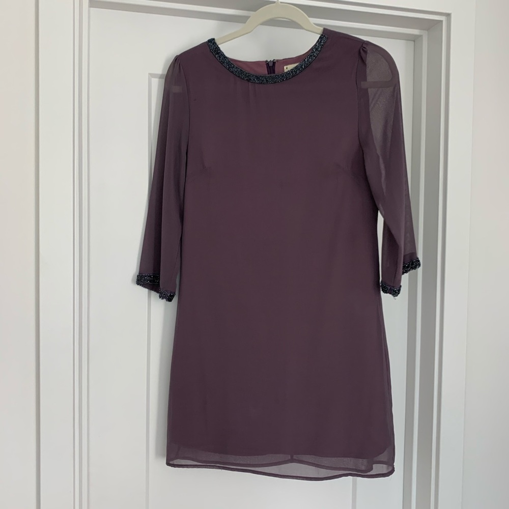 Criss Cross purple beaded shift dress
